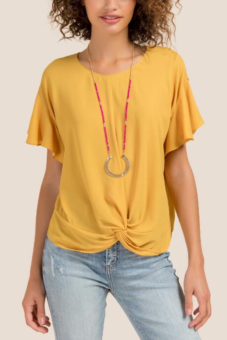 Francesca Inchess Avery Flutter Sleeve Twist Front Blouse - Marigold