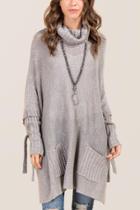 Francesca's Haven Cowl Neck Poncho - Gray