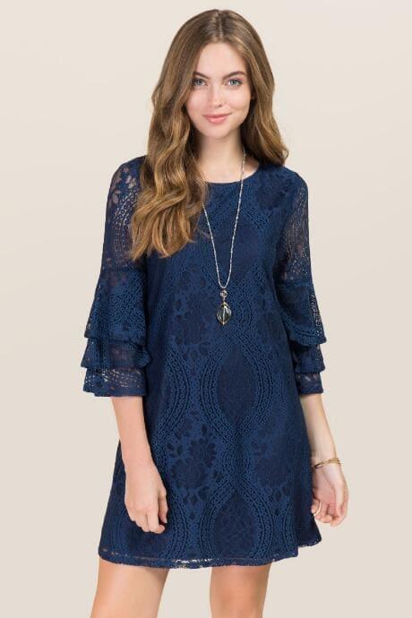 Mi Ami Phaedra Lace Ruffle Sleeve Dress - Navy