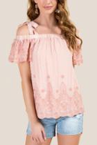 Francesca's Stacy Embroidered Clip Dot Tie Shoulder Top - Pink