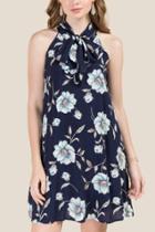 Francesca Inchess Angie Front Neck Bow Shift Dress - Navy