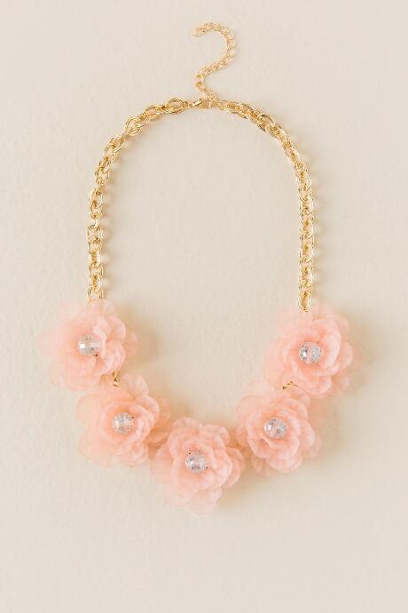 Francesca's Primrose Sheer Floral Blooms Necklace - Pale Pink
