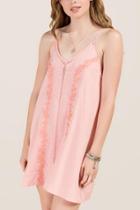 Francesca Inchess Apple Front Embroidered Mesh Shift Dress - Pink