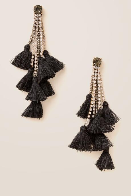 Francesca's Milana Tassel Statement Earring In Black - Black