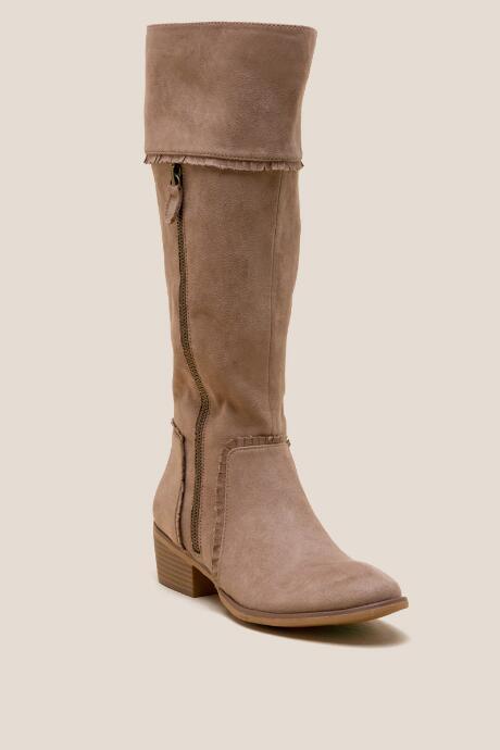 Mia Dax Fringe Trim Hi Shaft Boot - Taupe