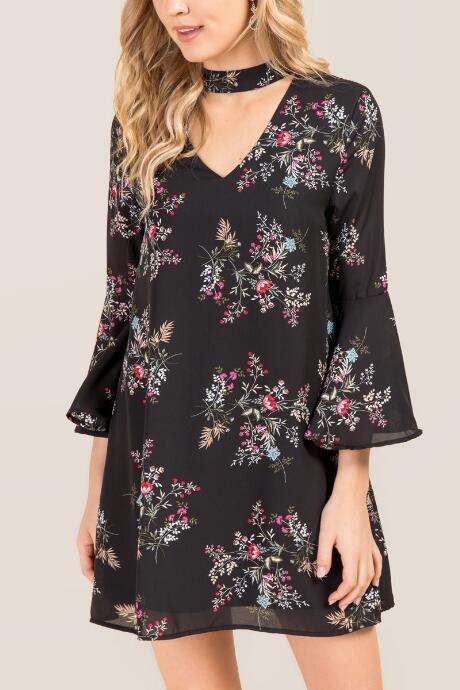 Blue Rain Serena Gigi Floral Shift Dress - Black