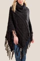 Francesca's Aliza Cable Knit Poncho - Black