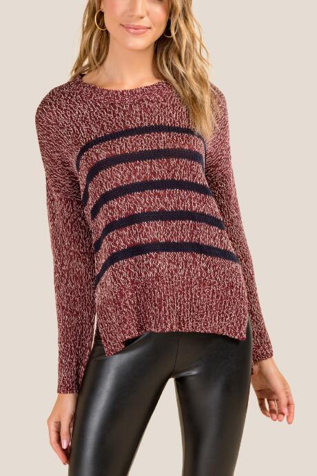 Francesca's Autumn Striped Sweater - Wine