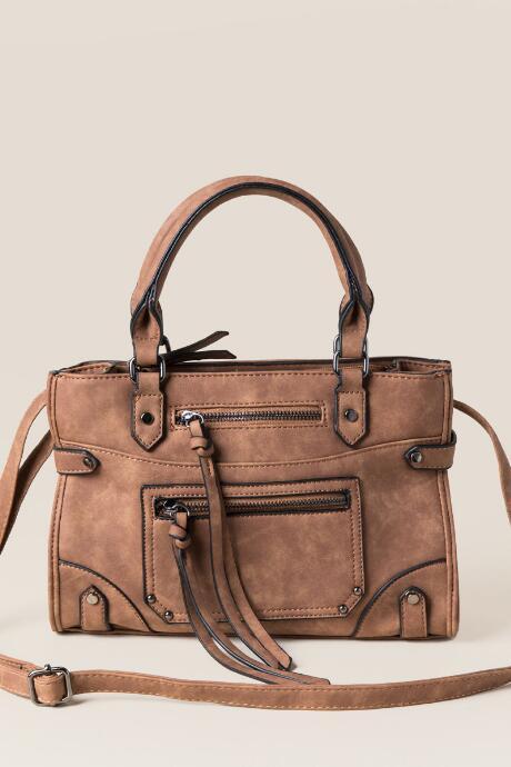 Francesca's Camari Distressed Satchel - Cognac