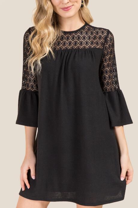 Francesca Inchess Rosemarie Bell Sleeve Knit Dress - Black