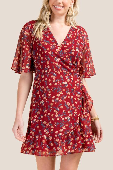Francesca Inchess Leia Ruffle Wrap Dress - Brick