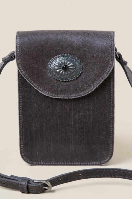 Francescas Cloe Leather Metal Circle Crossbody In Gray - Gray