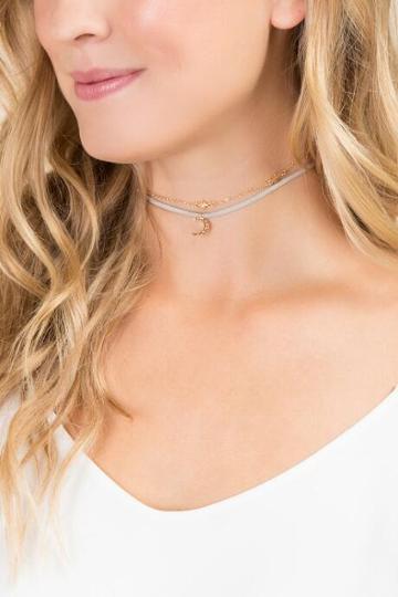 Francesca's Luna Star And Moon Choker Set - Gray
