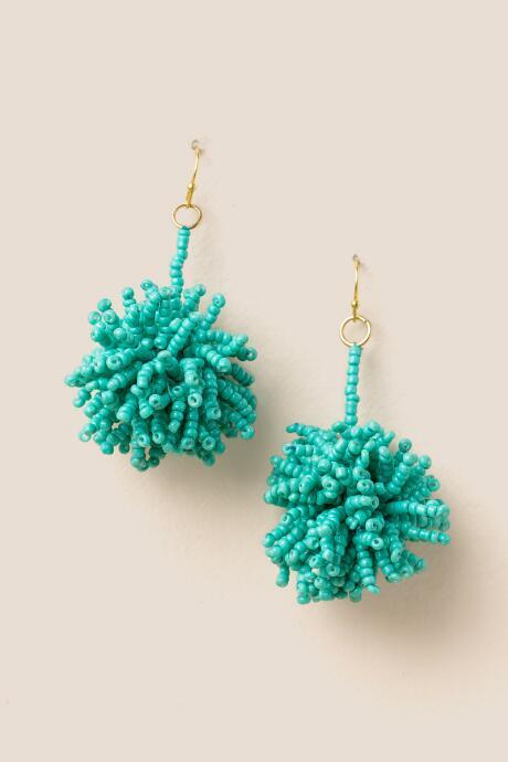 Francesca's Havana Seedbead Pom Drop Earring In Mint - Turquoise