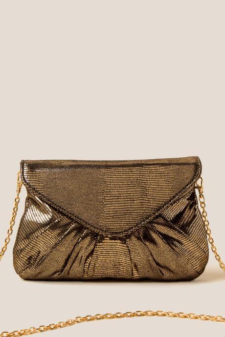 Francesca Inchess Kaye Snake Gathered Envelope Clutch - Gold