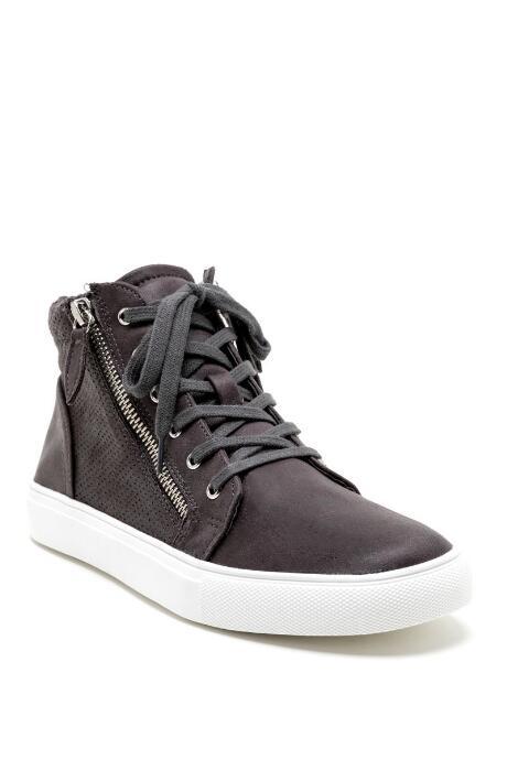 Report Amal Side Zipper High Top Sneaker - Charcoal