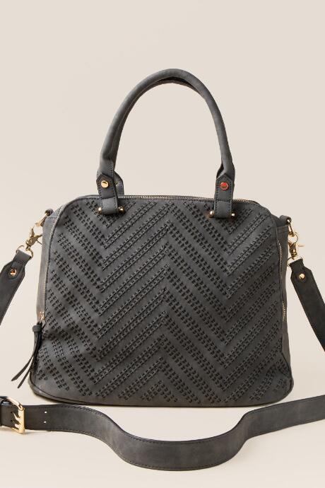 Francesca's Ulla Chevron Distressed Satchel - Black
