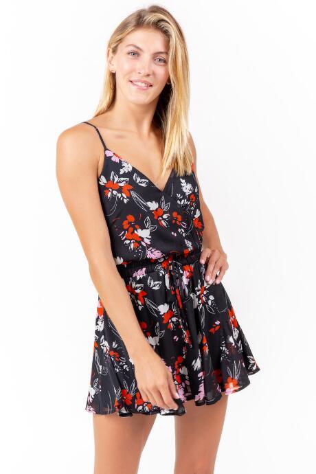 Francesca's Tabithia Floral Draw String Romper - Black