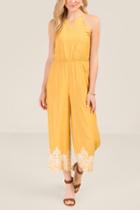 Francesca's Lorelai Embroidered Border Jumpsuit - Sunshine