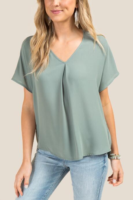 Lush V Neck Basic Back Seam Top - Dark Olive