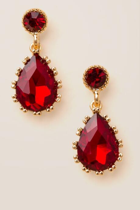 Francesca's Cherry Glass Teardrop Earrings - Red