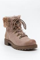 Francesca's Delia Fur Lace Up Combat Boots - Gray