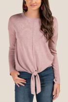 Francesca's Nina Knot Front Lightweight Sweater - Rose