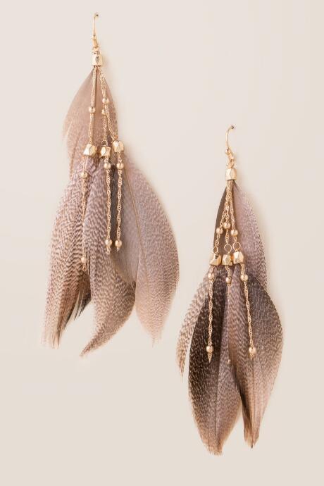Francesca's Taissa Feather And Chain Drop Earrings - Mauve
