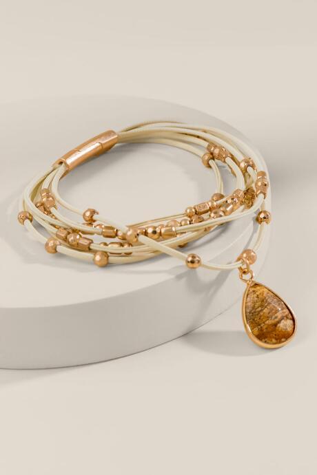 Francesca's Katelyn Semi-precious Leather Bracelet - Ivory