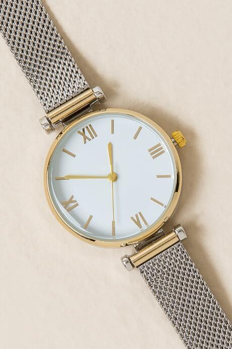 Francesca's Mira Mesh Band Watch - Mixed Plating