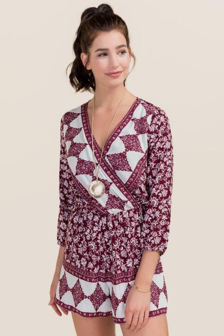 Blue Rain Delby Medallion Surplus Romper - Wine
