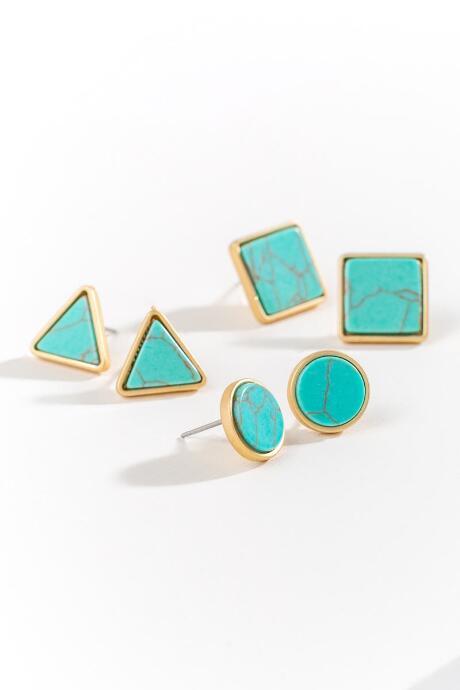 Francesca's Bella Howlite Stud Earring Set - Turquoise