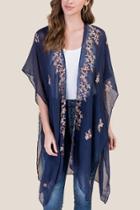 Francesca's Willow Floral Embroidery Ruana - Navy