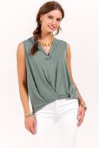 Francesca's Mary Pleated Cupro Tank Top - Olive
