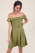 Francesca Inchess Sierra Ruffle Across The Shoulder Dress - Deep Moss