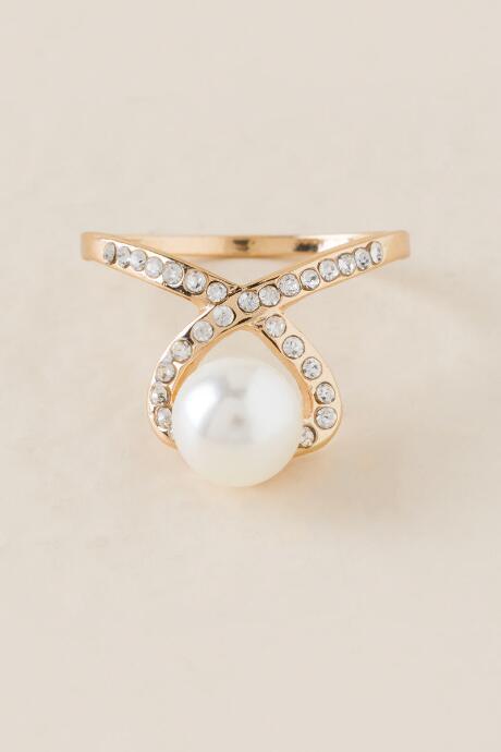 Francesca's Katherine Crystal Pearl Ring - Gold