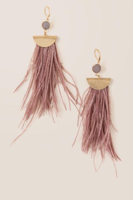 Francescas Trisha Feather Statement Earrings - Taupe