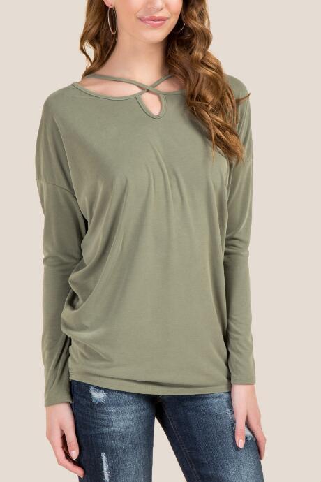 Francesca's Alyssa Strappy Basic Tee - Dark Olive