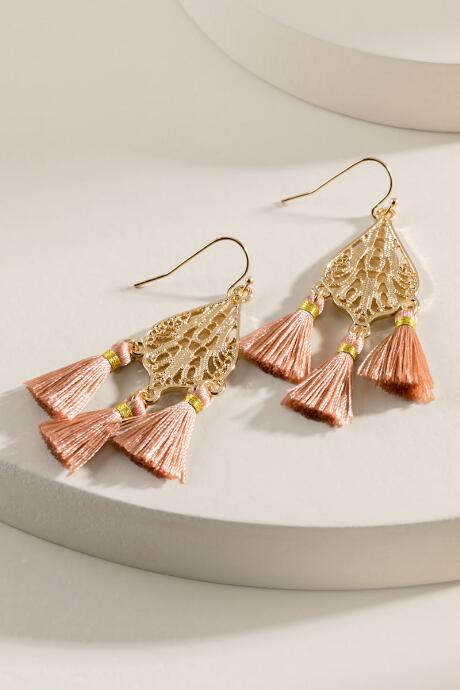 Francesca's Jadyn Tasseled Filigree Drop Earrings - Mauve