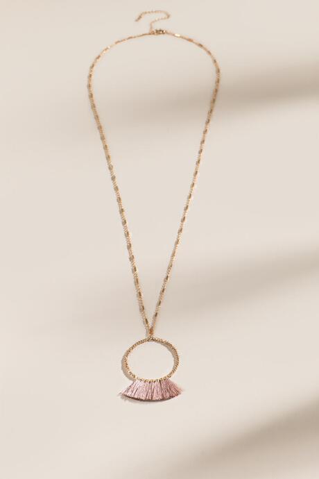 Francesca's Maya Tasseled Circle Pendant Necklace - Blush