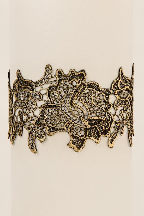 Francesca's Josephine Gilded Lace Choker In Floral - Black