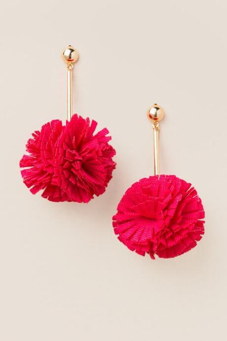 Francesca's Edwina Linear Poof Drop Earring In Red - Blush