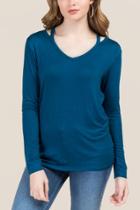 Jolie Clothing, Inc. Simone Long Sleeve Cut Out Basic Tee - Peacock
