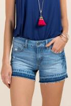 Francesca's Kenna Floral Paint Release Hem Jean Shorts - Medium Wash