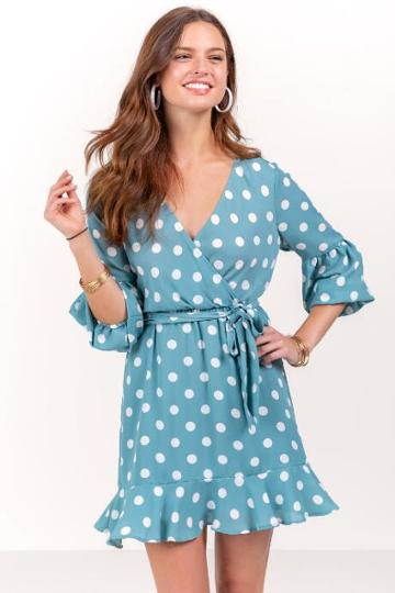 Secret Charm Llc Caroline Polka Dot Wrap Dress - Sage