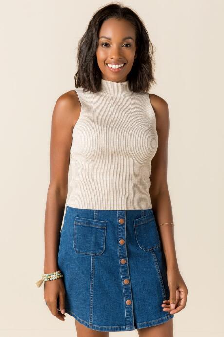 Alya Aubree Ribbed Crop Tank - Heather Oat