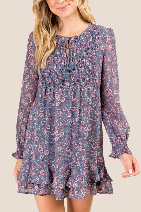 Francesca's Helena Tie Front Floral Shift Dress - Dark Teal