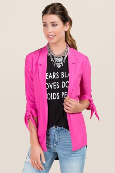Francesca's Arissa Tie Sleeve Blazer - Neon Pink
