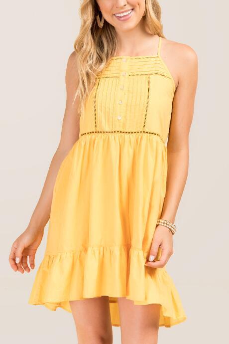 Francesca Inchess Carmella Crochet Trim A-line Dress - Yellow