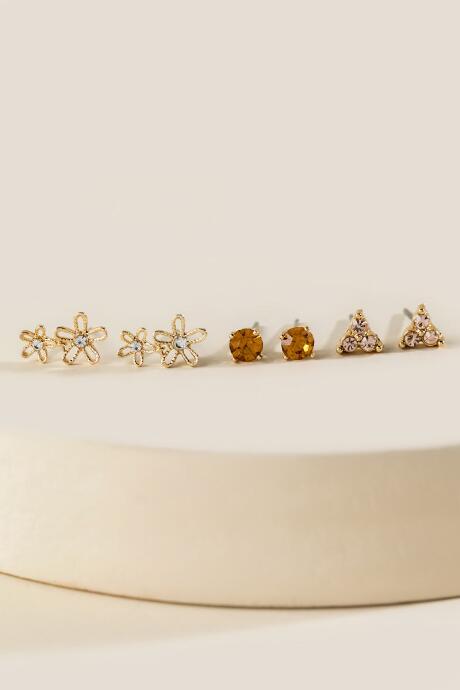 Francesca's Anna Flower Stud Earring Set - Gold